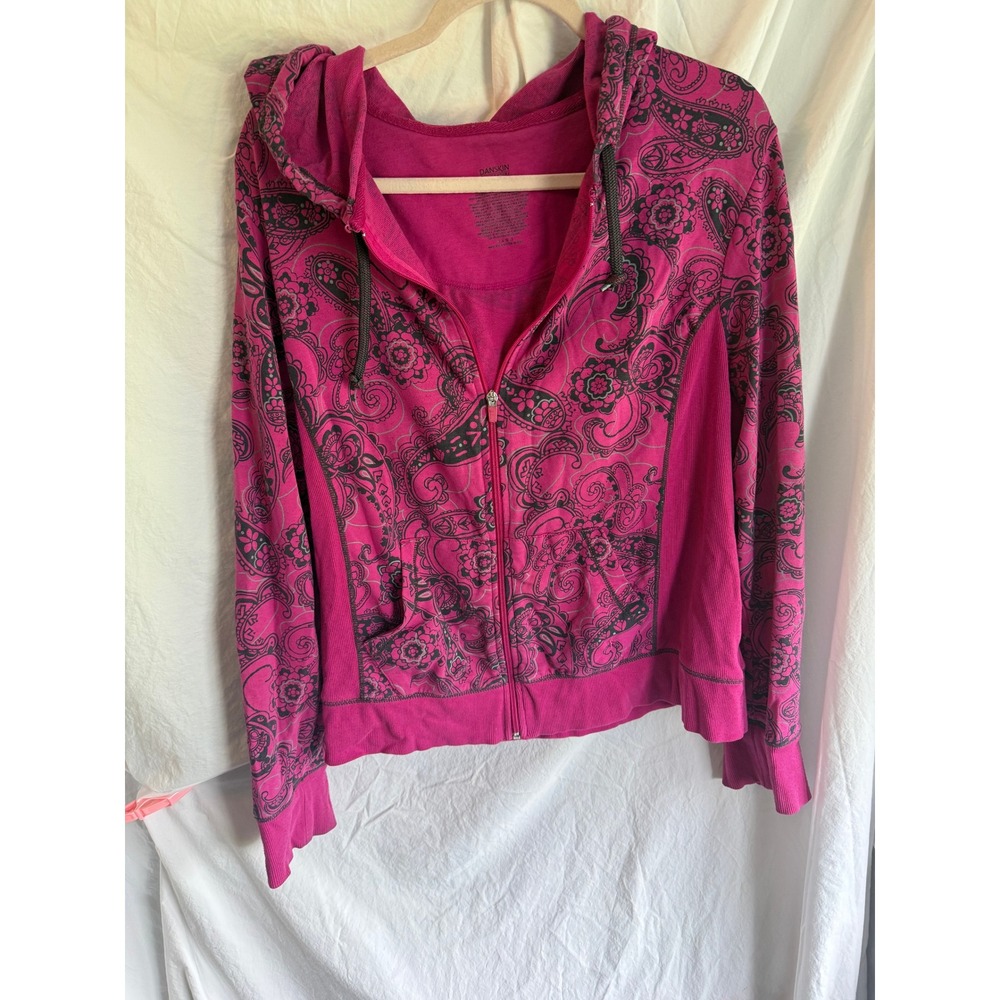 Danskin Now Womens XXL Pink Paisley Full Zip Hoodie Jacket Lolita
